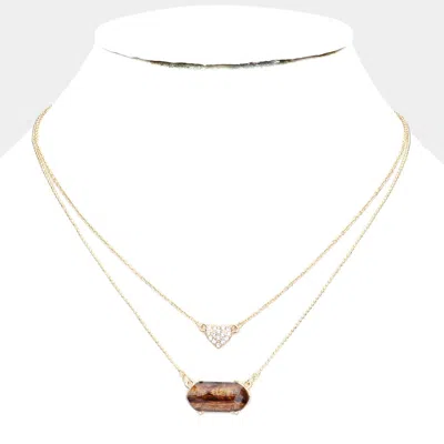 Fashnzfab Heart Hexagon Bead Pendant Double Layered Necklace In Gold