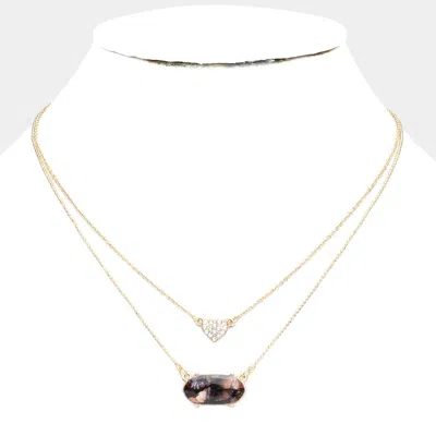 Fashnzfab Heart Hexagon Bead Pendant Double Layered Necklace In Black