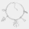 Fashnzfab Heart Leaf Clover Eiffel Tower Charm Station Bracelet Rhodium In Multi
