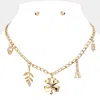 Fashnzfab Heart Leaf Clover Eiffel Tower Pendant Station Necklace In Gold