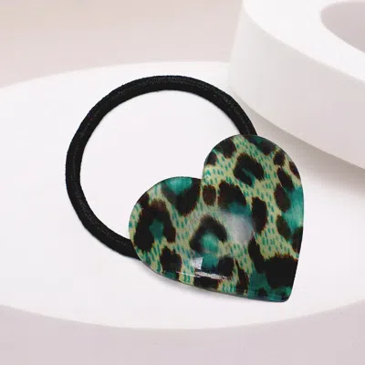 Fashnzfab Heart Leopard Print Hair Band In Black