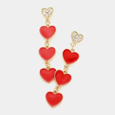 Fashnzfab Heart Link Dangle Earrings - Red In Gold