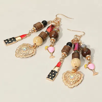 Fashnzfab Heart Lipstick Cocktail Glass Charm Drop Multi Beaded Earrings