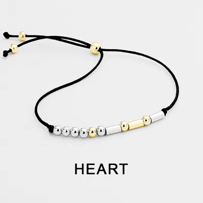 Fashnzfab Heart Message Morse Code Adjustable Cinch Pull Tie Bracelet Black, Two Tone In Gold