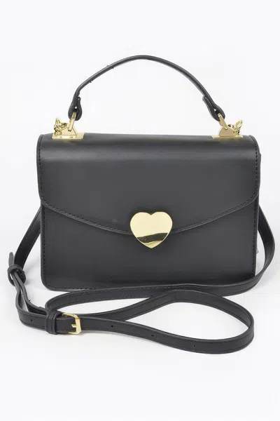Fashnzfab Heart Metal Top Handle Clutch In Black