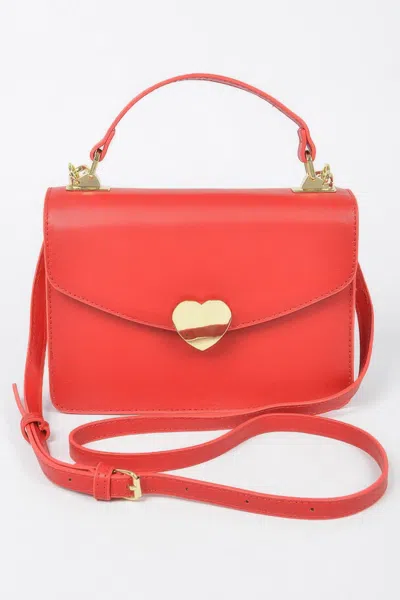 Fashnzfab Heart Metal Top Handle Clutch In Red