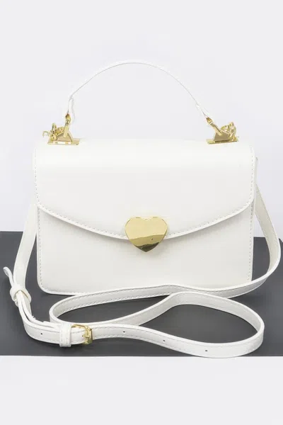 Fashnzfab Heart Metal Top Handle Clutch In White