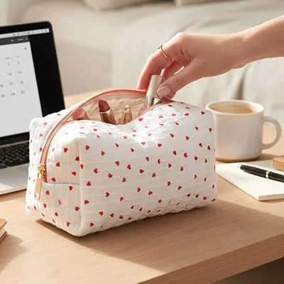 Fashnzfab Heart Pattern Cosmetic Pouch Bag In Red