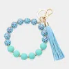 Fashnzfab Heart Patterned Beaded Tassel Keychain / Bracelet Blue In Blue