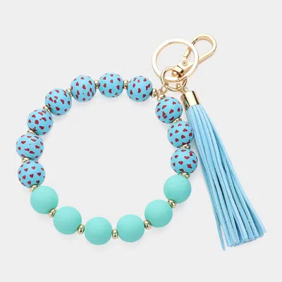 Fashnzfab Heart Patterned Beaded Tassel Keychain / Bracelet Blue