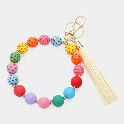 Fashnzfab Heart Patterned Beaded Tassel Keychain / Bracelet Multi