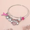 Fashnzfab Heart Paved Believe Hope Courage Pearl Pin Ribbon Charm Bangle Bracelet Pink In Pink
