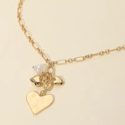 Fashnzfab Heart Pearl Embellished Drop Charm Chain Necklace In Silver