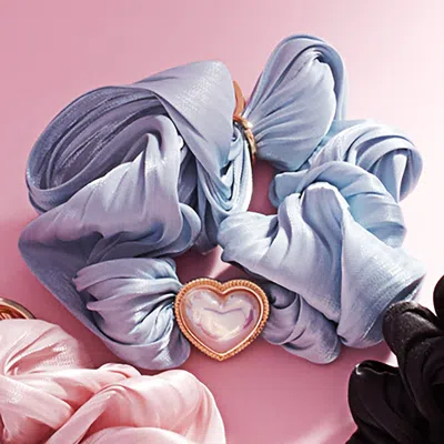 Fashnzfab Heart Pearl Pointed Stretch Keychain / Bracelet / Scrunchie Hairband In Blue