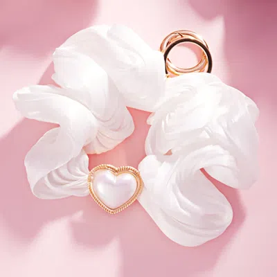 Fashnzfab Heart Pearl Pointed Stretch Keychain / Bracelet / Scrunchie Hairband In White