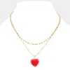 Fashnzfab Heart Pendant Double Layered Necklace In Red