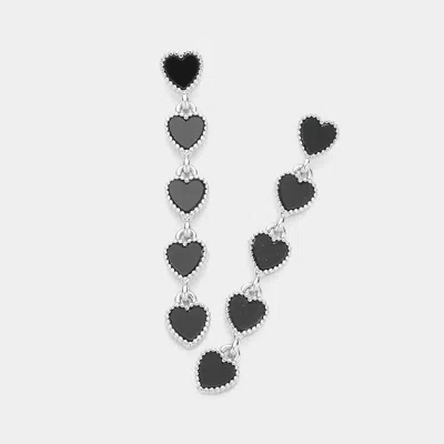 Fashnzfab Heart Pendant Link Dropdown Earrings In Black