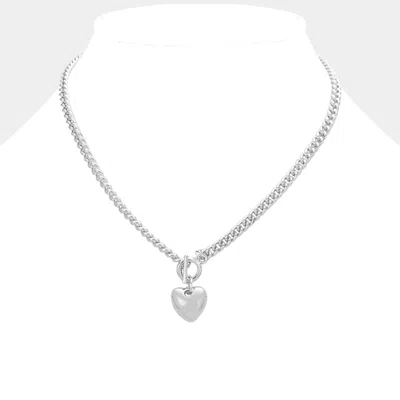 Fashnzfab Heart Pendant Toggle Necklace In Silver