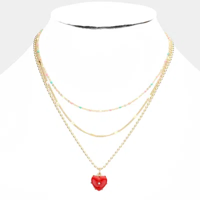 Fashnzfab Heart Pendant Triple Layered Necklace In Gold