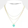 Fashnzfab Heart Pendant Triple Layered Necklace In Green