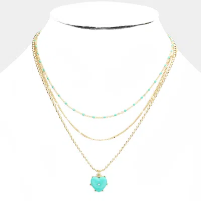 Fashnzfab Heart Pendant Triple Layered Necklace In Green