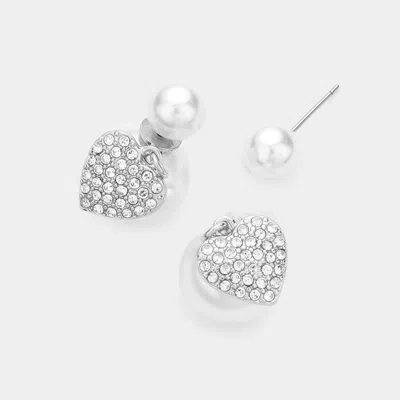 Fashnzfab Heart Pointed Double Sided Pearl Peekaboo Earrings In Silver