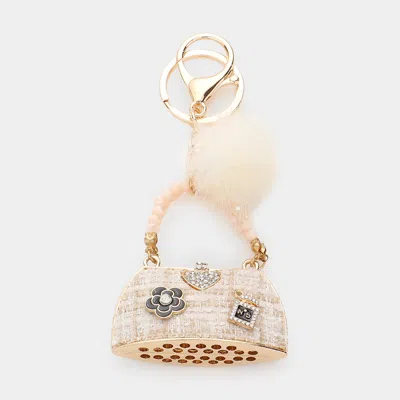 Fashnzfab Heart Pointed Tweed Tote Bag Pom Pom Keychain In Multi