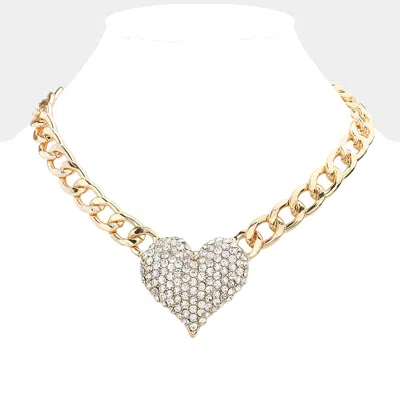 Fashnzfab Heart Rhinestone Pave Chunky Metal Chain Necklace In Gold