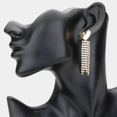 Fashnzfab Heart Rhinestone Pave Fringe Down Evening Earrings In Gold