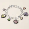 Fashnzfab Heart Round Stone Charm Station Toggle Bracelet Antique Silver, Multi In Metallic