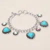 Fashnzfab Heart Round Stone Charm Station Toggle Bracelet Antique Silver, Turquoise In Multi