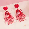 Fashnzfab Heart Seed Beaded Tassel Dangle Earrings In Red