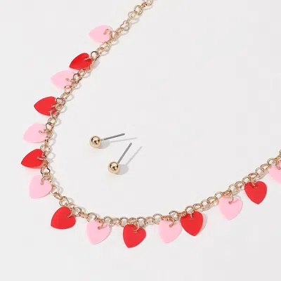 Fashnzfab Heart Sequin Station Necklace In Gold