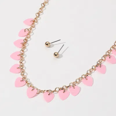 Fashnzfab Heart Sequin Station Necklace In Pink