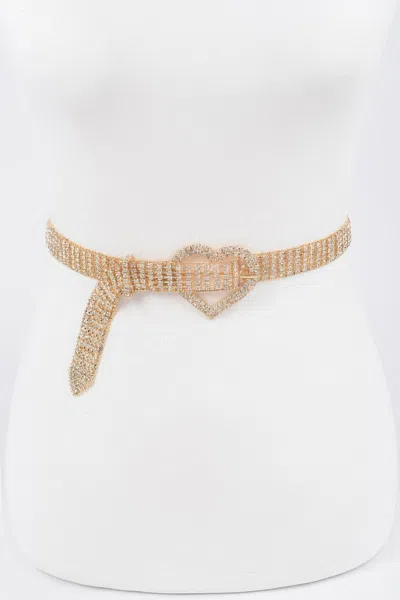 Fashnzfab Heart Shape Buckle Rhinestone Belt In Gold