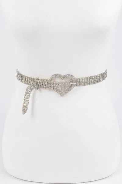 Fashnzfab Heart Shape Buckle Rhinestone Belt In Metallic