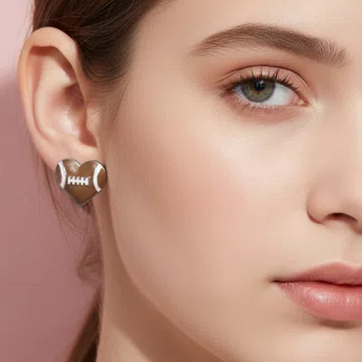 Fashnzfab Heart Shape Football Stud Earrings In Brown
