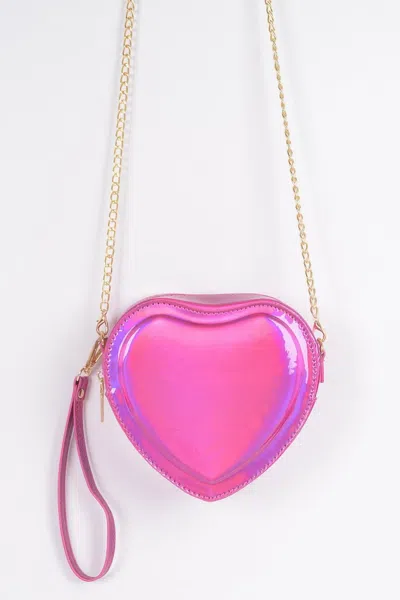 Fashnzfab Heart Shape Mirror Metallic Crossbody Bag In Pink