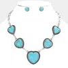 Fashnzfab Heart Shape Natural Stone Pendants Accented Necklace In Blue