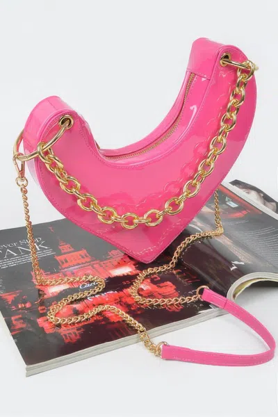 Fashnzfab Heart Shape Oversized Handle Clutch In Pink