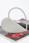 Fashnzfab Heart Shape Rhinestone Bag In Silver