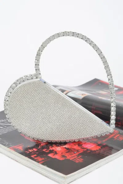 Fashnzfab Heart Shape Rhinestone Bag In Silver