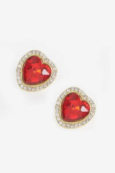 Fashnzfab Heart Shape Stone Earring In Metallic