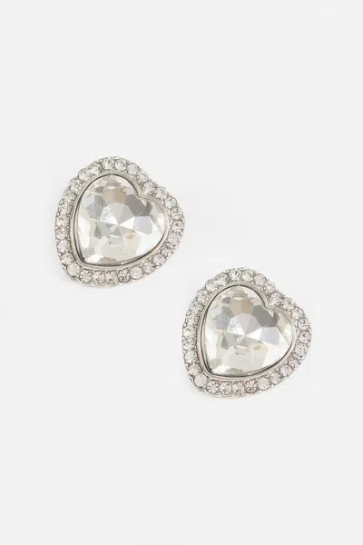 Fashnzfab Heart Shape Stone Earring In Silver