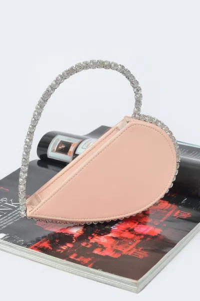 Fashnzfab Heart Shape Stone Handle Clutch In Pink