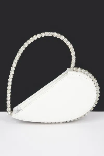 Fashnzfab Heart Shape Stone Handle Clutch In White