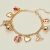 Fashnzfab Heart Smile Number One Baseball Charm Station Bracelet - Clear, Gold In Gold