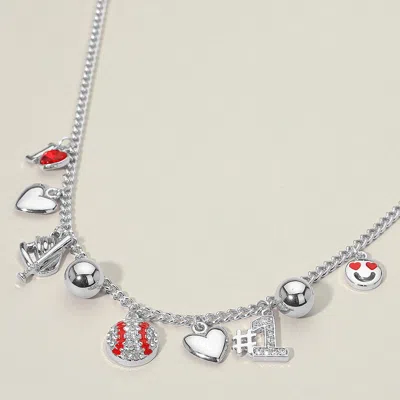 Fashnzfab Heart Smile Number One Baseball Charm Station Necklace In Metallic