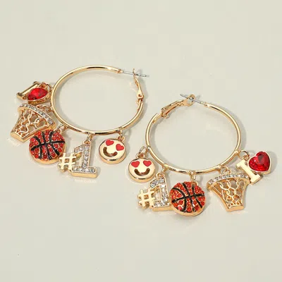 Fashnzfab Heart Smile Number One Basketball Charm Hoop Earrings - Gold, Orange