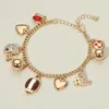 Fashnzfab Heart Smile Number One Football Charm Station Bracelet - Brown, Gold In Gold